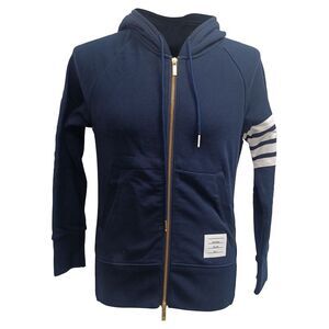 Thom Browne 4-Bar Hoodie in Navy Blue Cotton